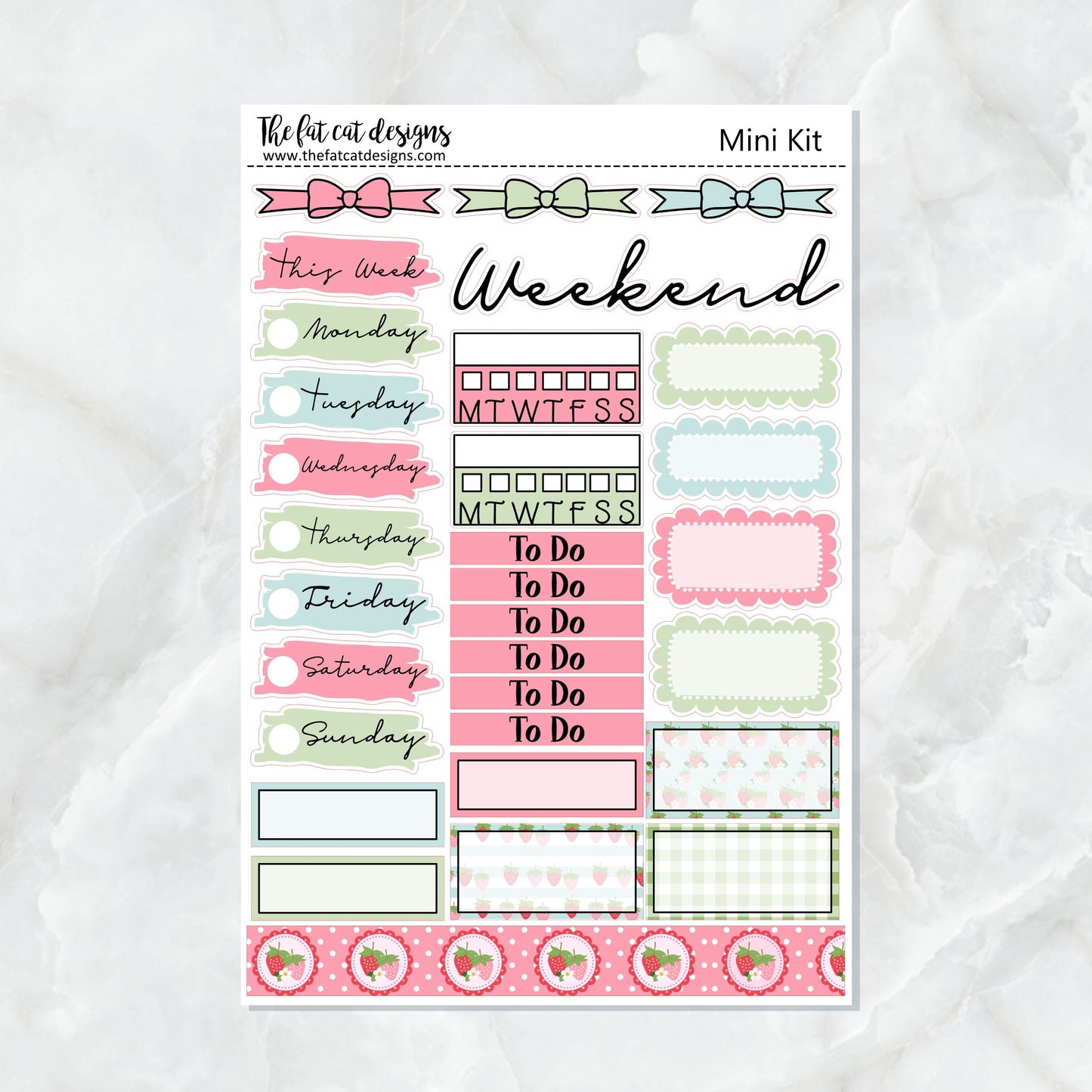 Flora Lily and Bud at the Strawberry Patch Mini Planner Sticker Kit for the Printpression B6 Erin Condren Travelers Notebooks