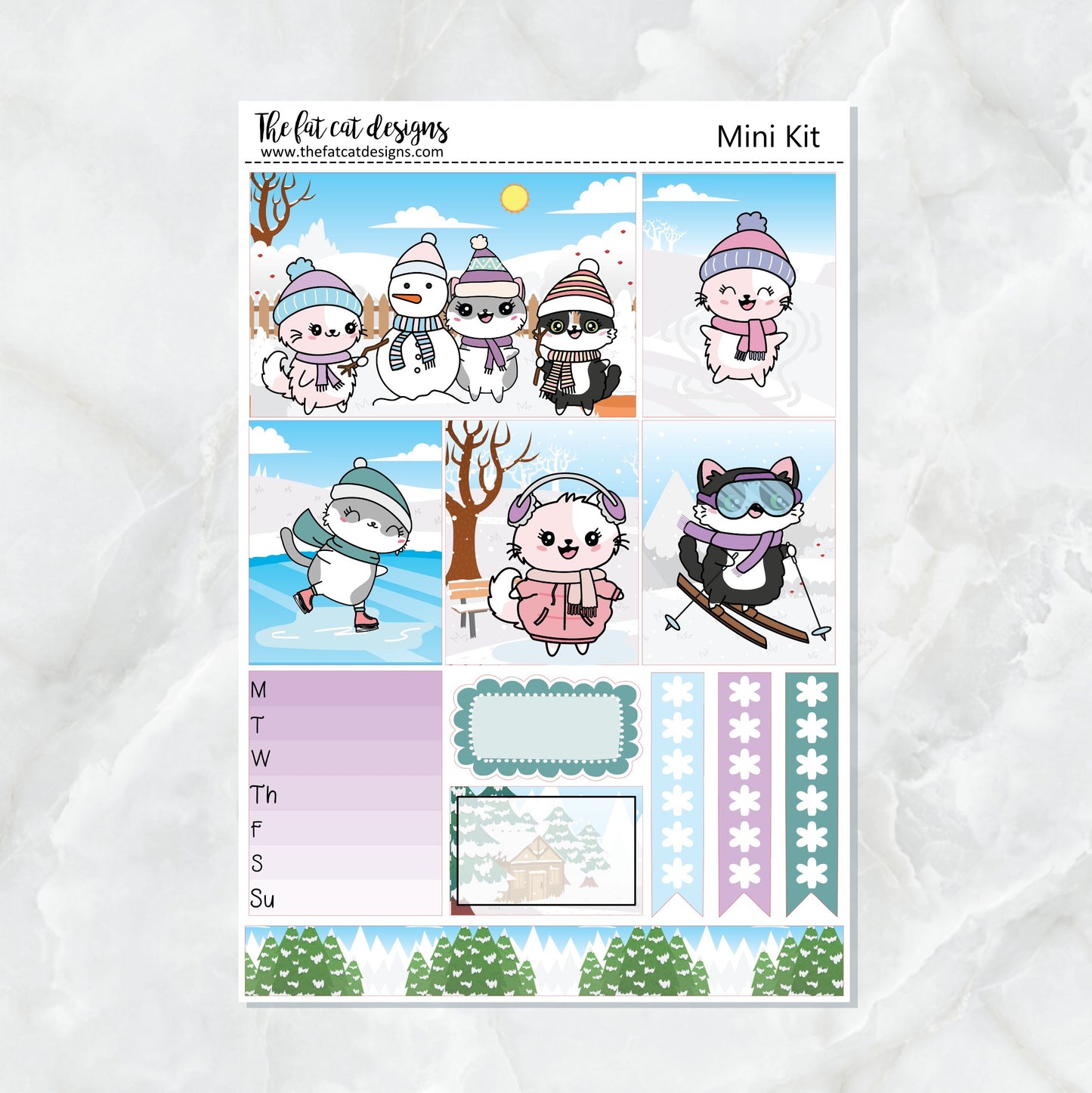 Winter Fun with Flora Lily and Bud Mini Planner Sticker Kit for the Printpression B6 Erin Condren Travelers Notebooks