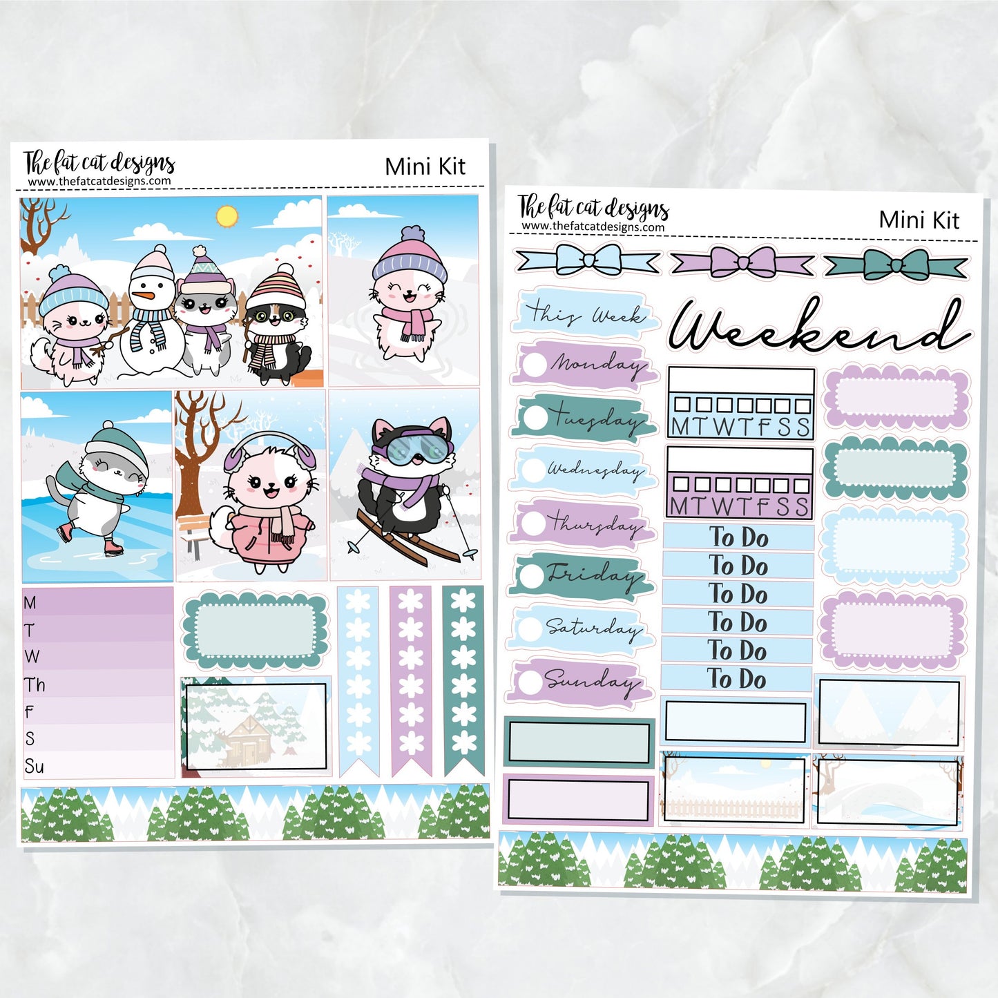 Winter Fun with Flora Lily and Bud Mini Planner Sticker Kit for the Printpression B6 Erin Condren Travelers Notebooks