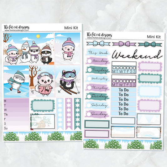 Winter Fun with Flora Lily and Bud Mini Planner Sticker Kit for the Printpression B6 Erin Condren Travelers Notebooks