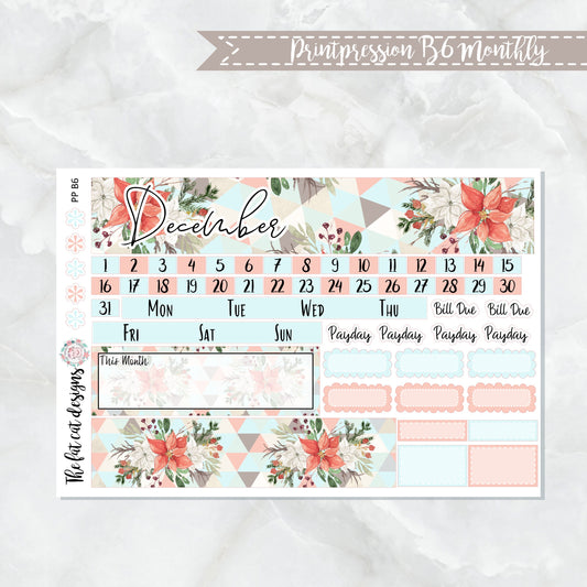 December Floral Monthly Planner Sticker Kit for the Printpression B6 Planner