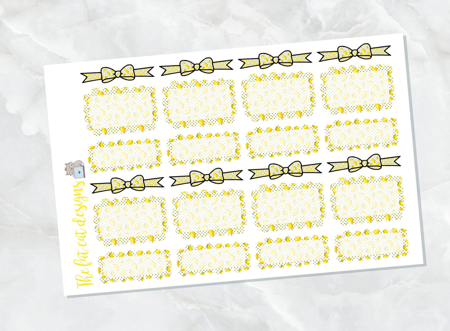 Lemon twist Bow Headers and Scalloped Box Stickers for Happy Planner Travelers Notebooks Plum Paper