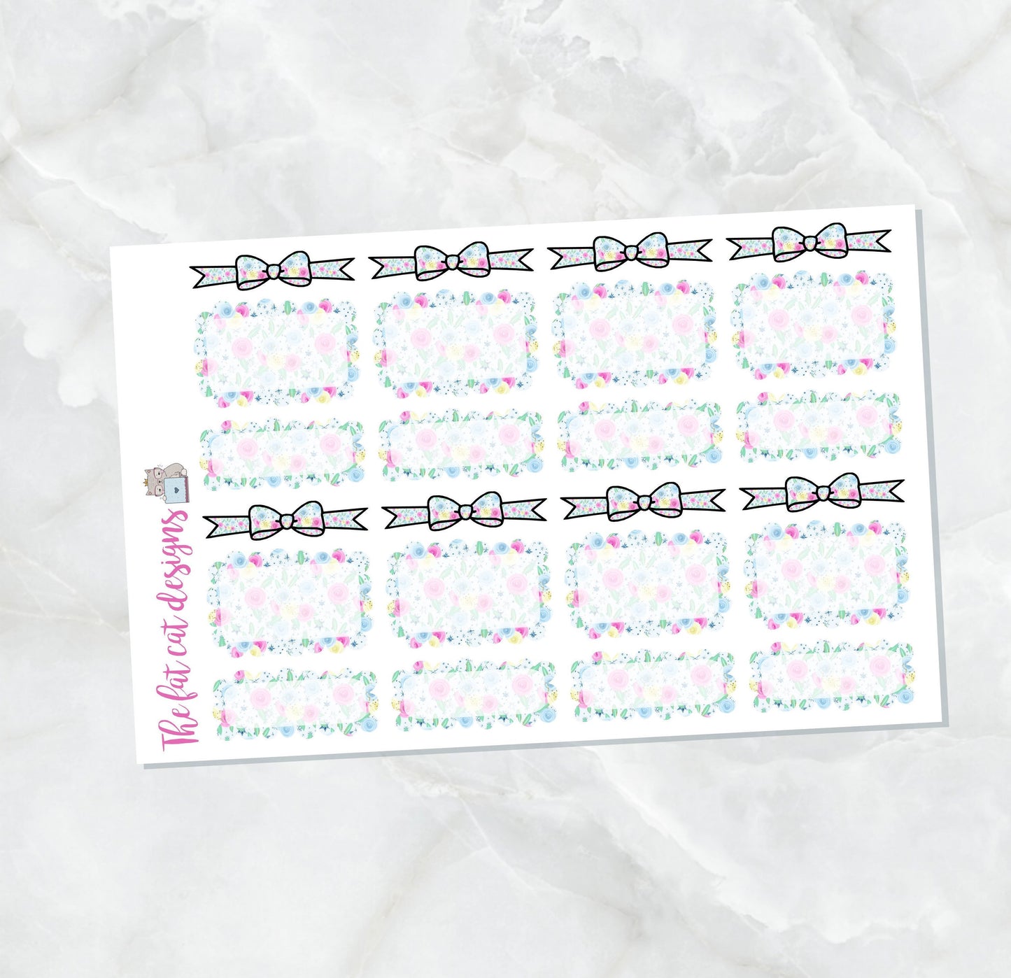 Pink Pastel Floral Bow Headers and Scalloped Box Stickers for Happy Planner Travelers Notebooks Plum Paper