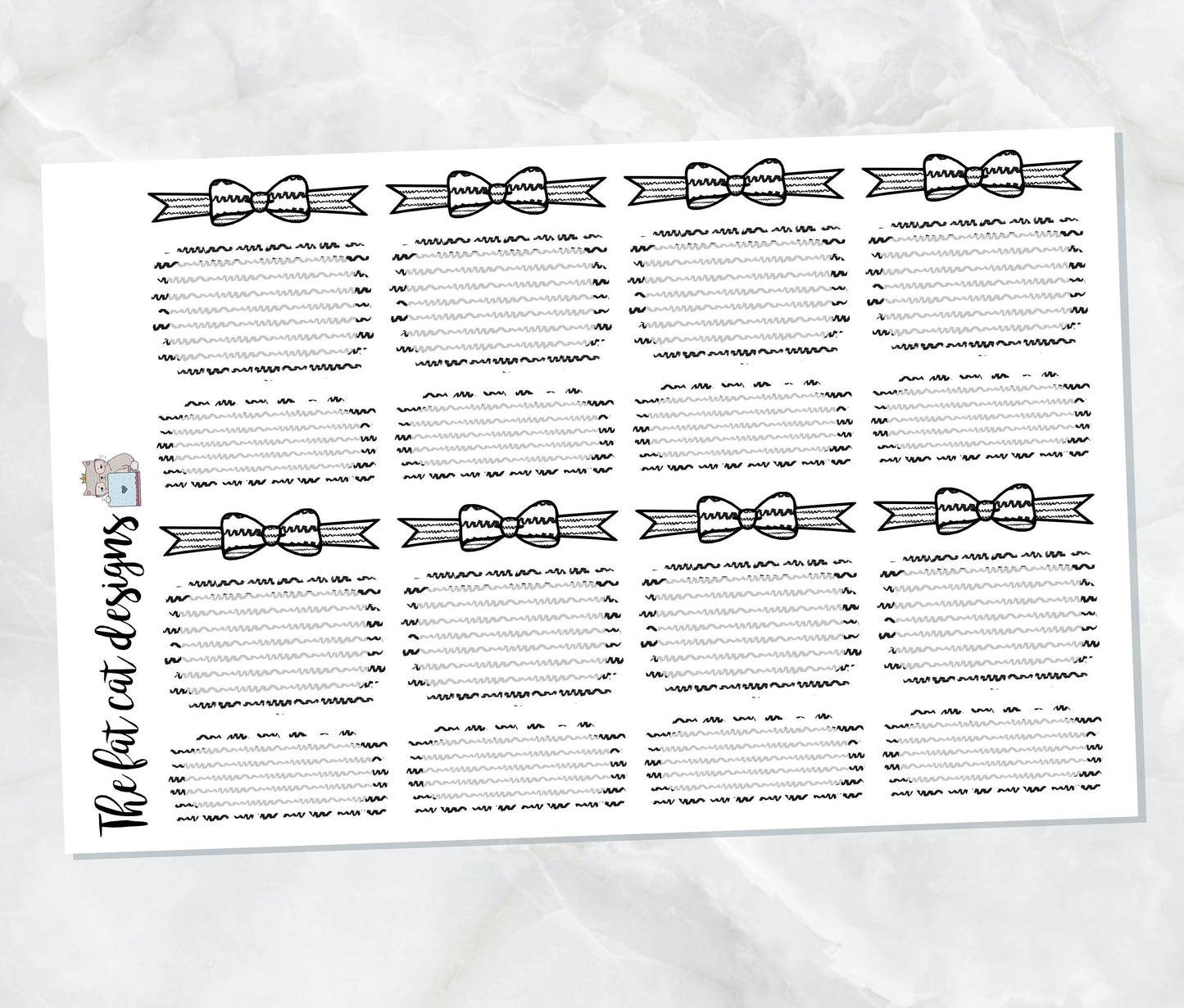 Black and White Bow Headers and Scalloped Box Stickers for Happy Planner Travelers Notebooks Plum Paper