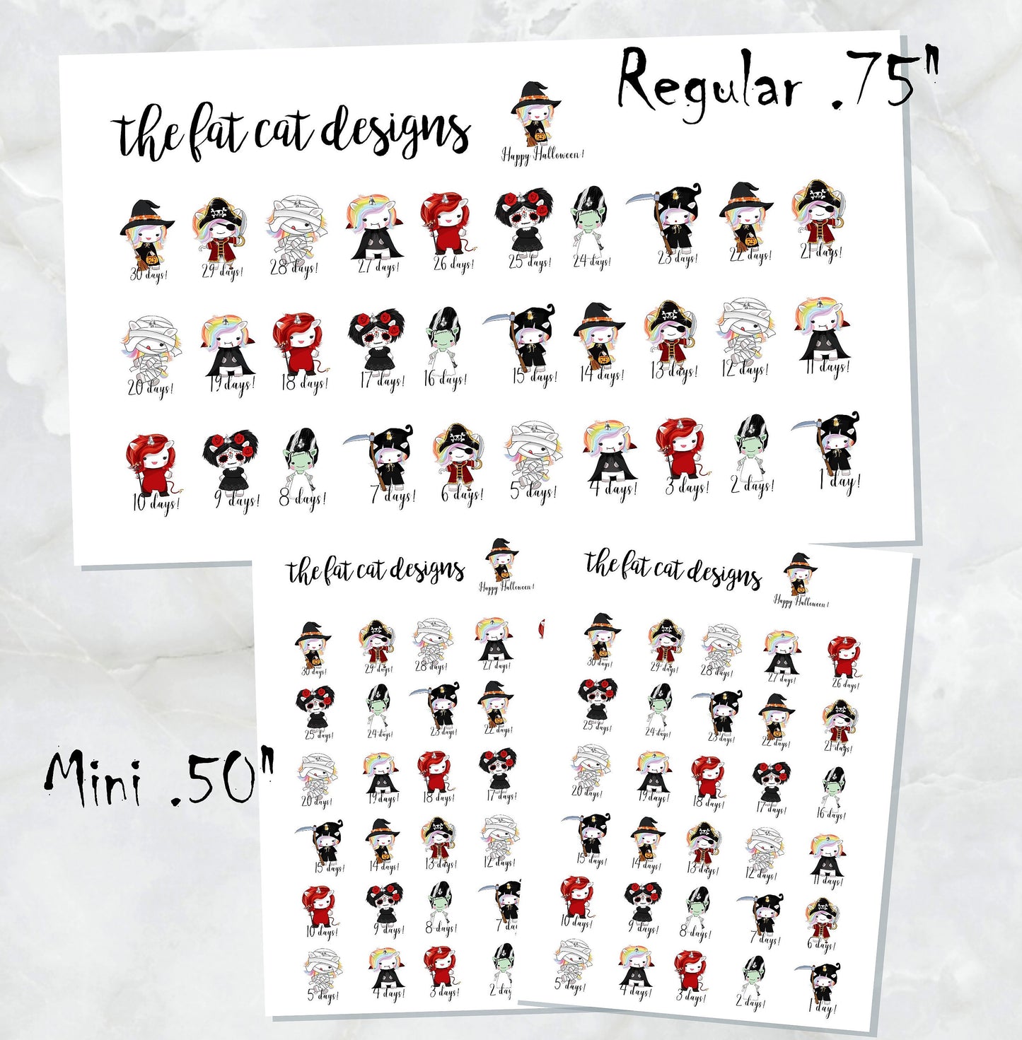 Halloween Countdown Unicorns Planner Stickers for Hobonichi Erin Condren Happy Planner Personal Bujo Travelers Notebooks