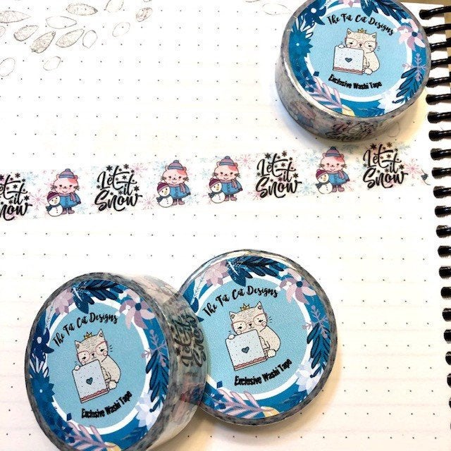 Flora the Cat Winter Fun Exclusive Washi Tape for Happy Planner Recollections Plum Paper Travelers Notebooks