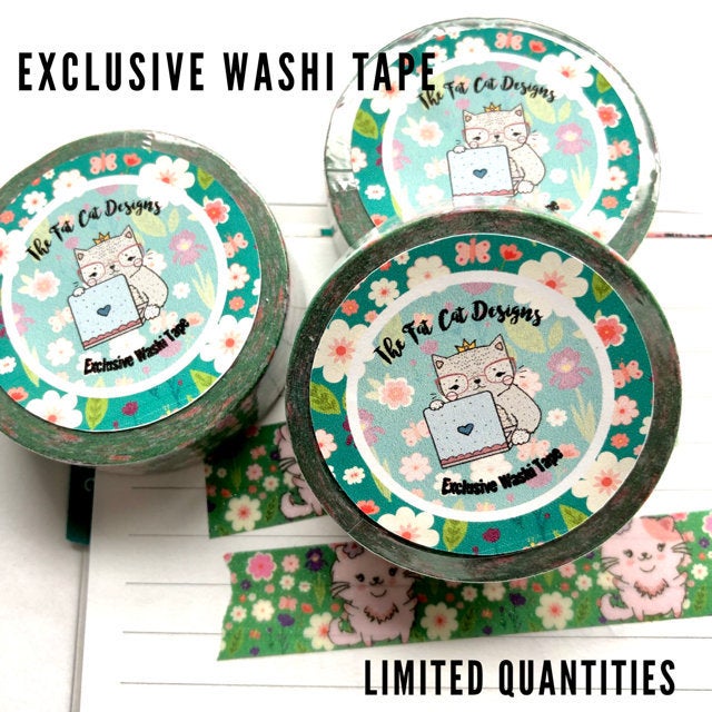 Flora the Cat Spring Blossoms Exclusive Washi Tape for Happy Planner Recollections Plum Paper Travelers Notebooks