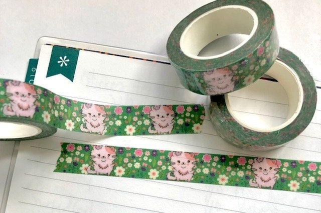 Flora the Cat Spring Blossoms Exclusive Washi Tape for Happy Planner Recollections Plum Paper Travelers Notebooks