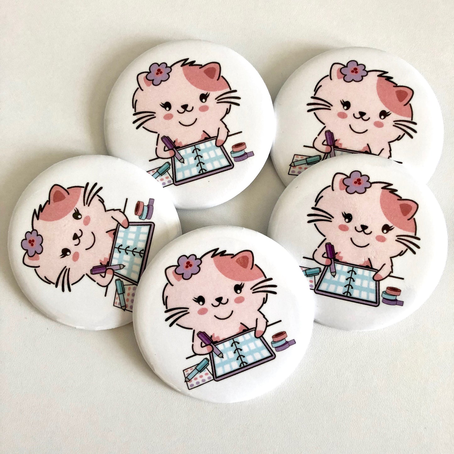 Flora the Cat Plans Button Pins for Personal Planner Happy Planner Bullet Journal Travelers Notebooks