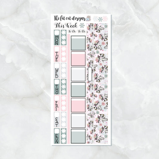 Cute Raccoon Pink Planner Stickers for the Hobonichi Weeks