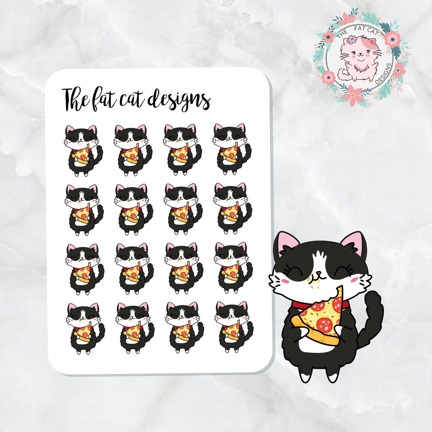 Bud loves pizza Exclusive Cat Die Cut and Sticker Sheet Set for  Happy planner travelers notebook Bullet Journal Hobonichi