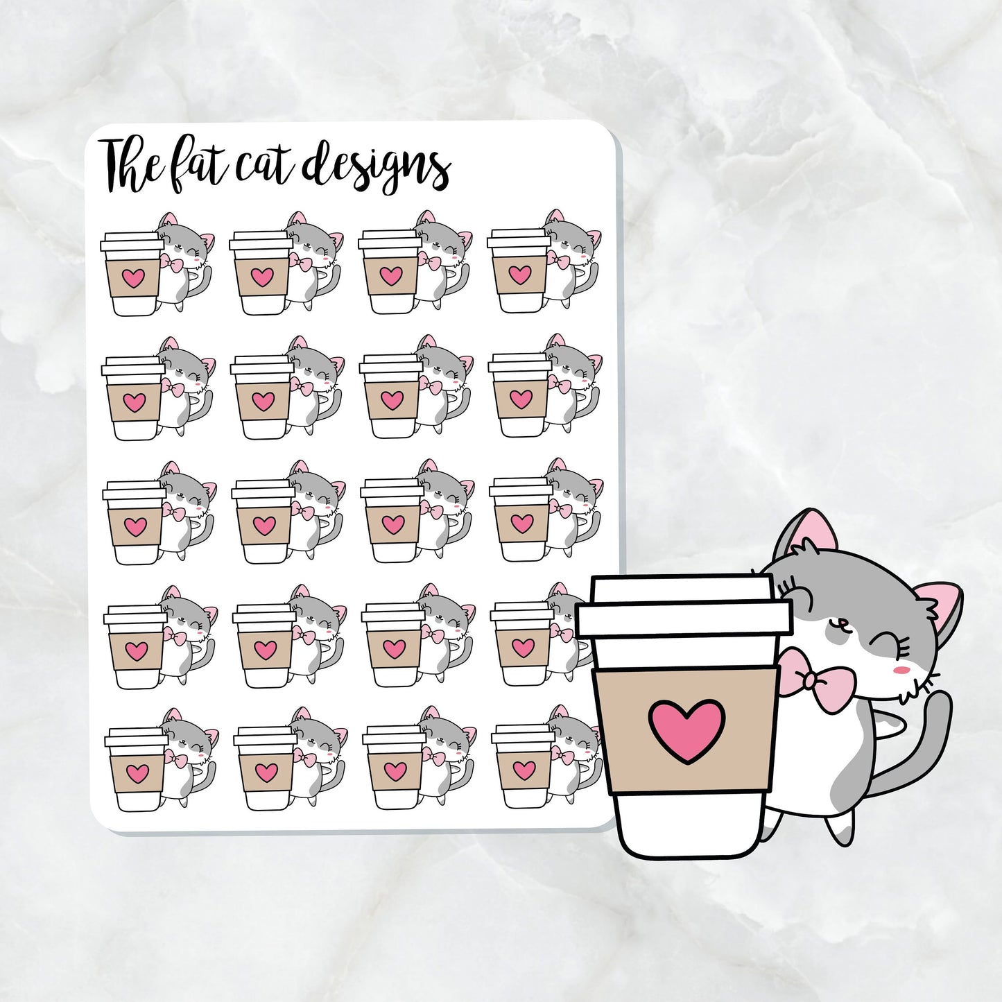 Lily Coffee Tea To Go Exclusive Cat Die Cut and Sticker Sheet Set for  Happy planner travelers notebook Bullet Journal Hobonichi