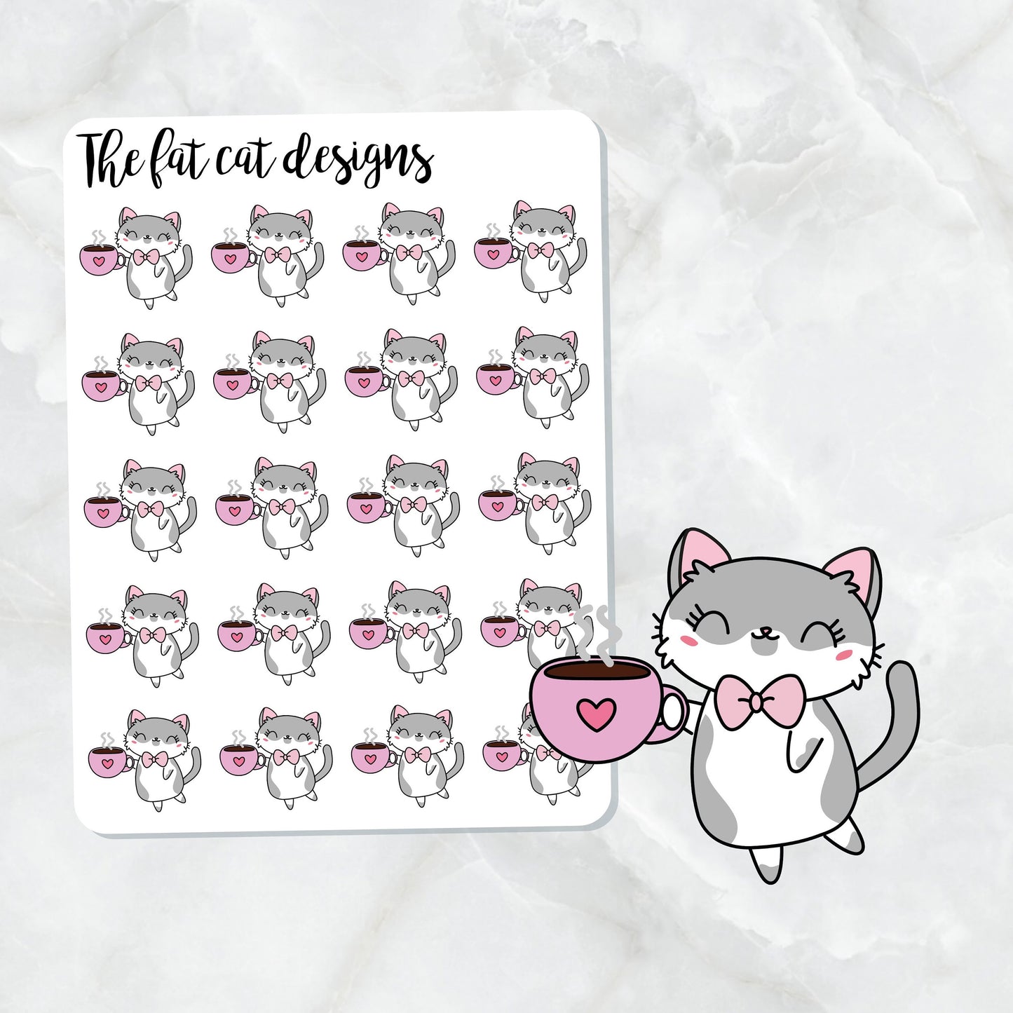 Lily Loves Tea Coffee Exclusive Cat Die Cut and Sticker Sheet Set for  Happy planner travelers notebook Bullet Journal Hobonichi