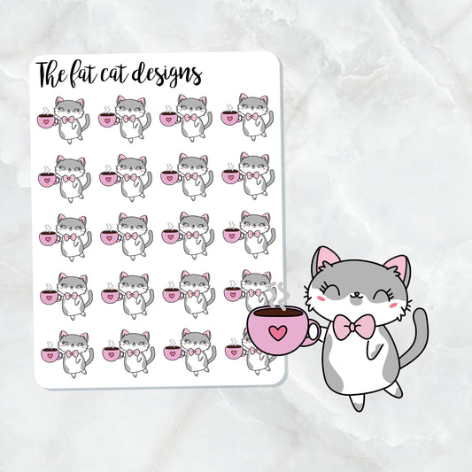 Lily Loves Tea Coffee Exclusive Cat Die Cut and Sticker Sheet Set for  Happy planner travelers notebook Bullet Journal Hobonichi