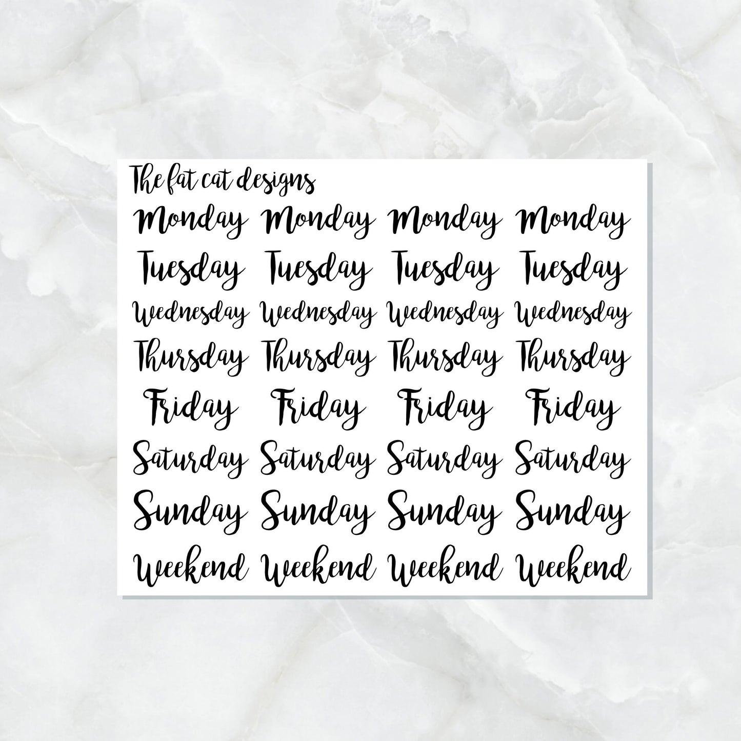 Days of the Week Script Planner Stickers for Happy Planner Hobonichi Printpression Travelers Notebook