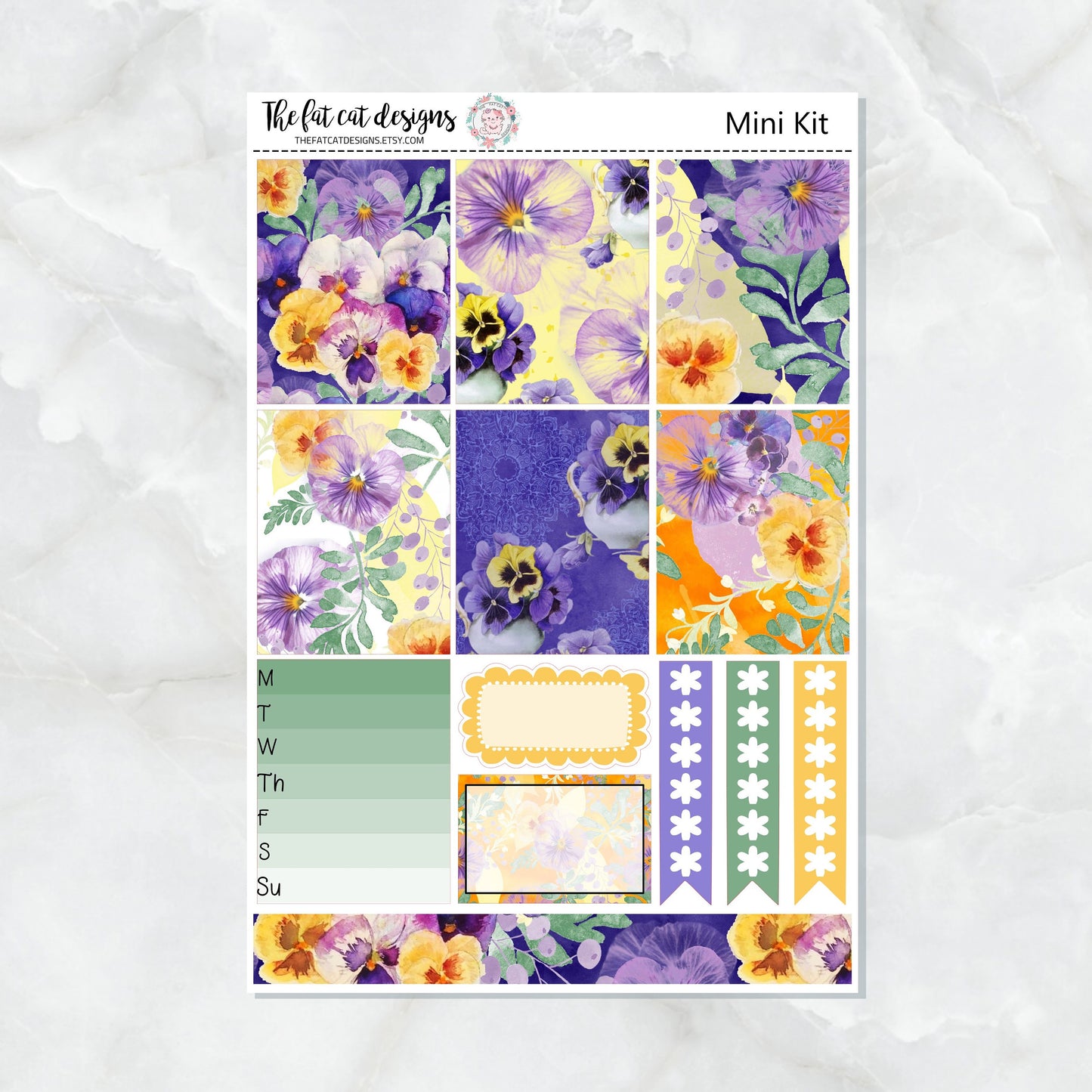 Pansy Flowers Mini Planner Sticker Weekly Kit for the Printpression B6 Travelers Notebooks