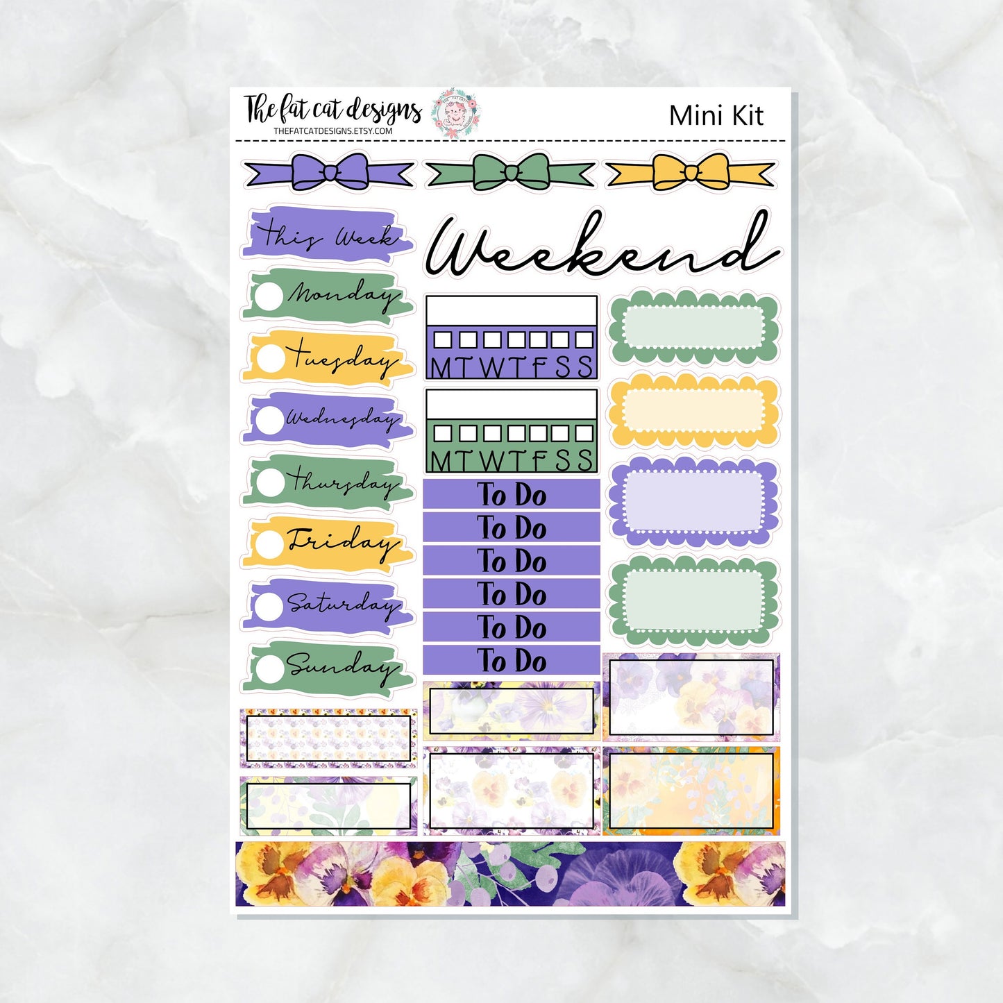 Pansy Flowers Mini Planner Sticker Weekly Kit for the Printpression B6 Travelers Notebooks