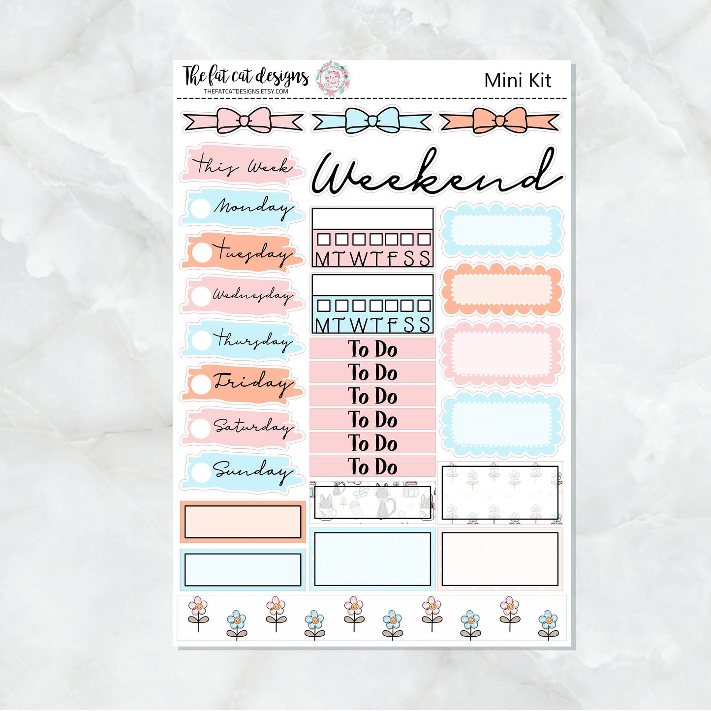 Cute Black Cat Mini Planner Sticker Weekly Kit for the Printpression B6 Travelers Notebooks