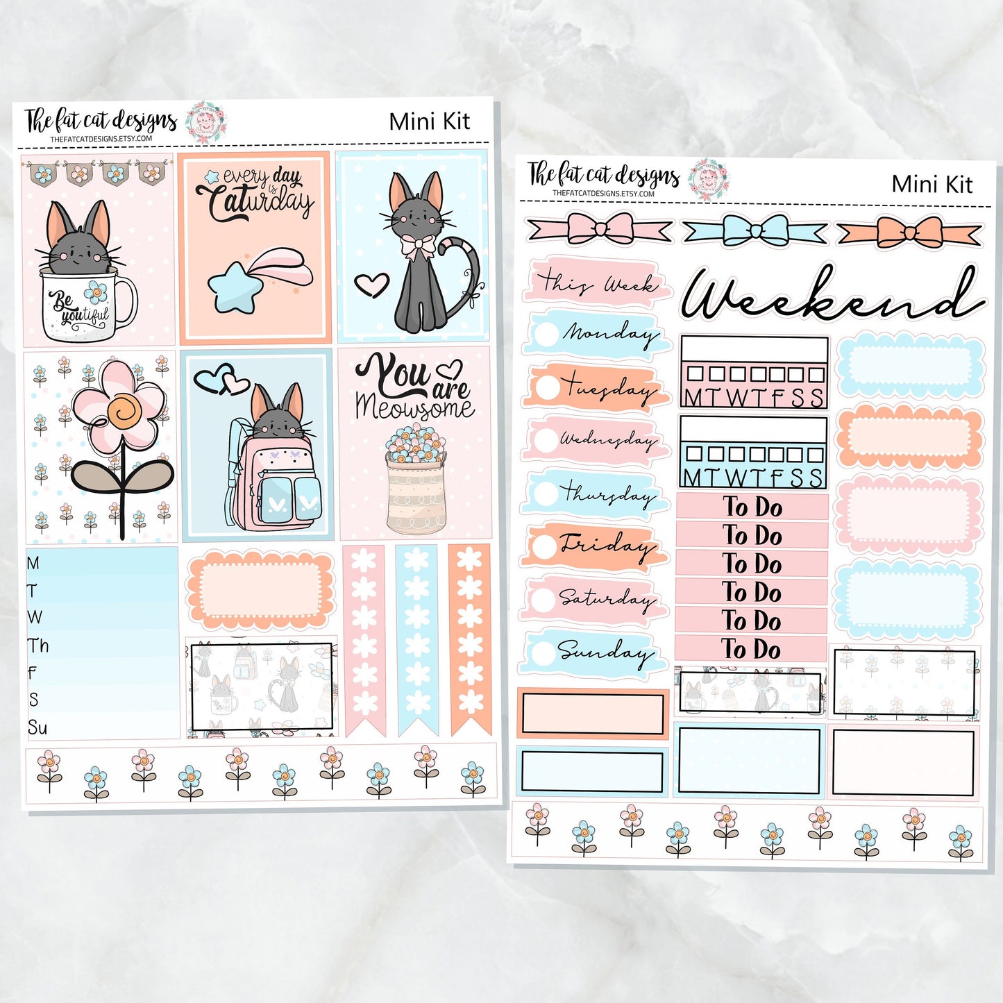 Cute Black Cat Mini Planner Sticker Weekly Kit for the Printpression B6 Travelers Notebooks
