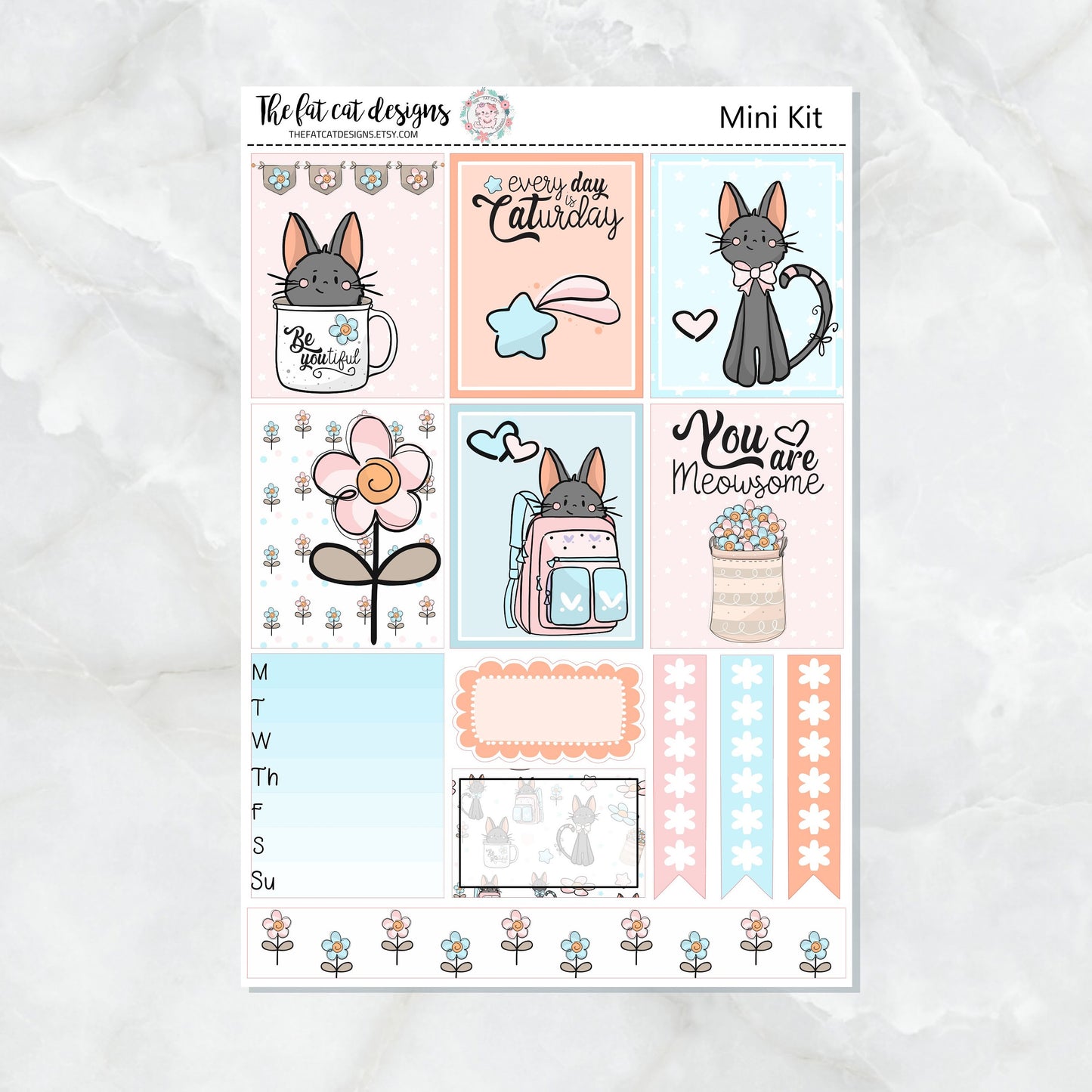 Cute Black Cat Mini Planner Sticker Weekly Kit for the Printpression B6 Travelers Notebooks