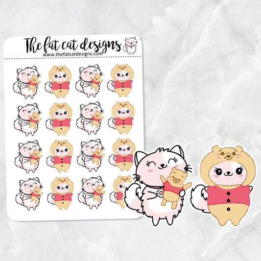 Flora and Pookee Bear Exclusive Cat Die Cut Sticker Sheet for Erin Condren Hobonichi Printpression Planners