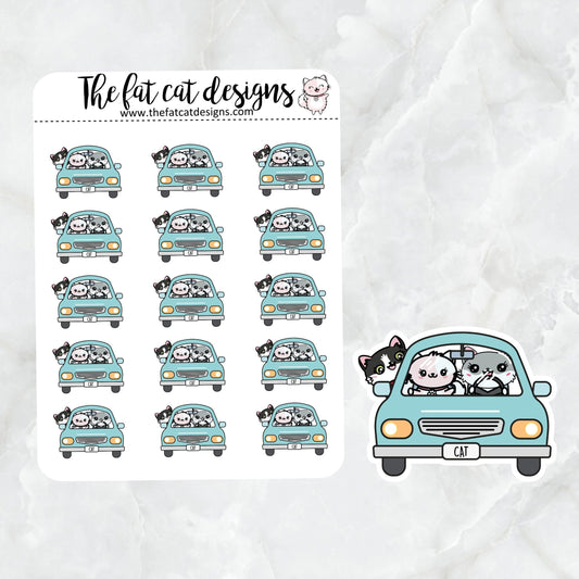 Flora Lily and Bud Car Drive Road Trip Exclusive Cat Die Cut Sticker Sheet for Erin Condren Hobonichi Printpression Planners