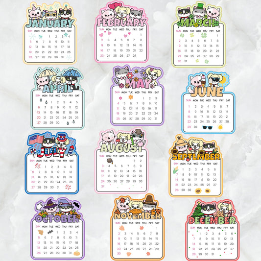 2025 Flora Lily Bud and Sunny Monthly Calendars Exclusive Cat Dog Die Cuts and Sticker Sheets