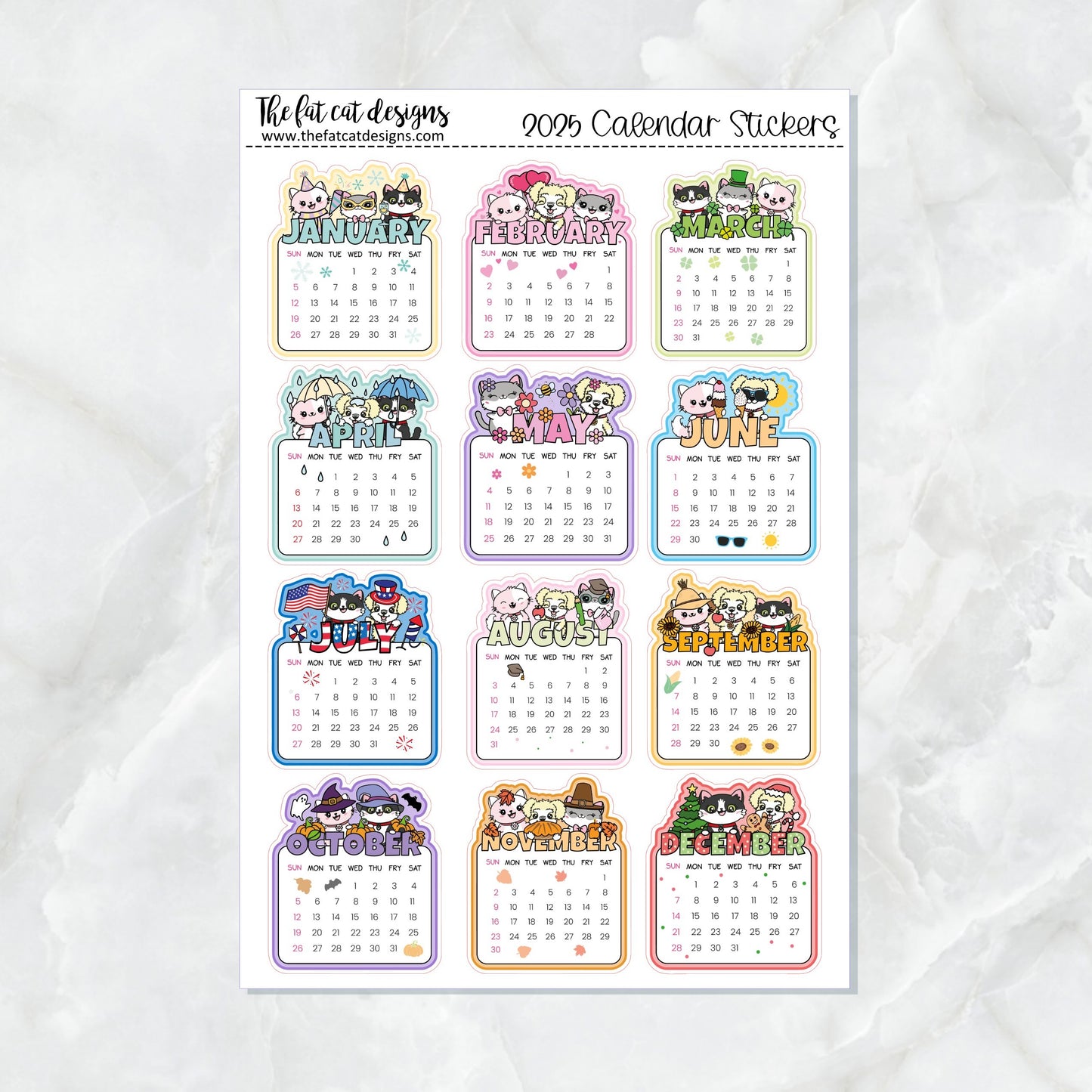 2025 Flora Lily Bud and Sunny Monthly Calendars Exclusive Cat Dog Die Cuts and Sticker Sheets