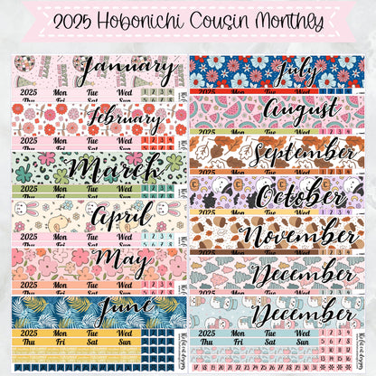 2025 Monthly Planner Stickers for the Hobonichi Cousin or A5 Day Free