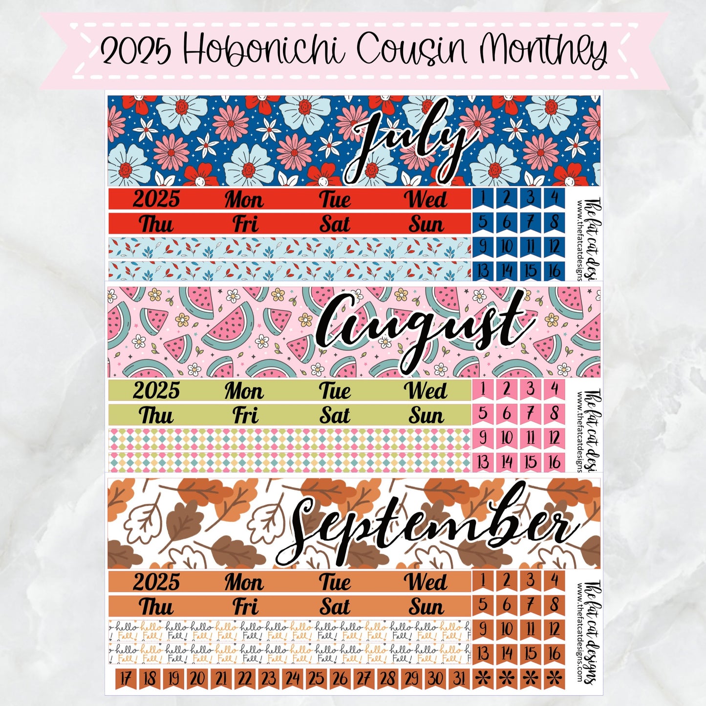 2025 Monthly Planner Stickers for the Hobonichi Cousin or A5 Day Free