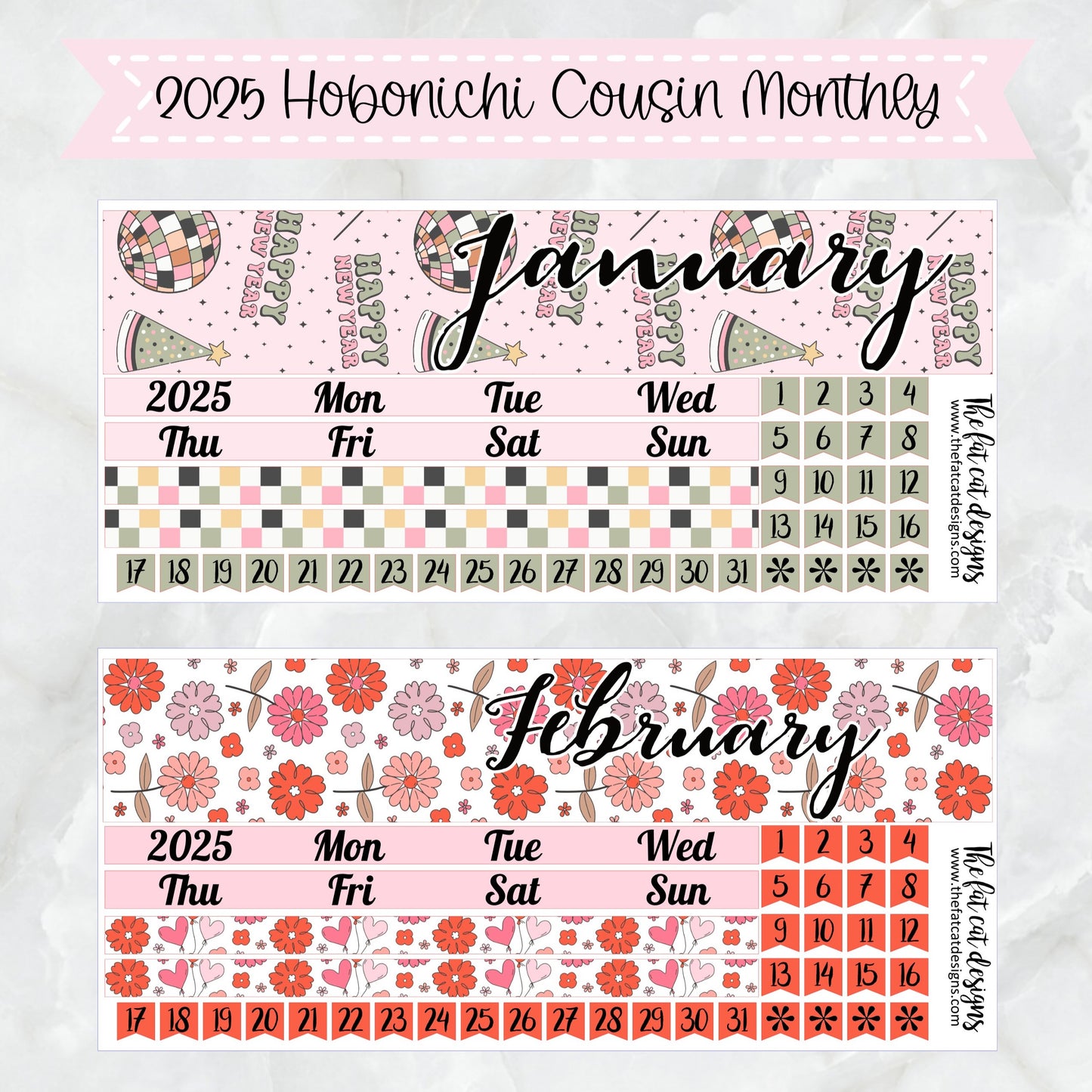 2025 Monthly Planner Stickers for the Hobonichi Cousin or A5 Day Free