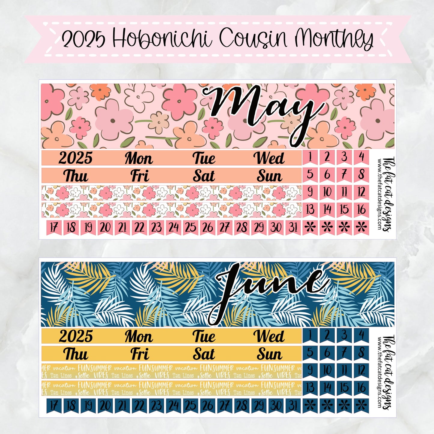 2025 Monthly Planner Stickers for the Hobonichi Cousin or A5 Day Free