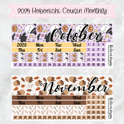 2025 Monthly Planner Stickers for the Hobonichi Cousin or A5 Day Free