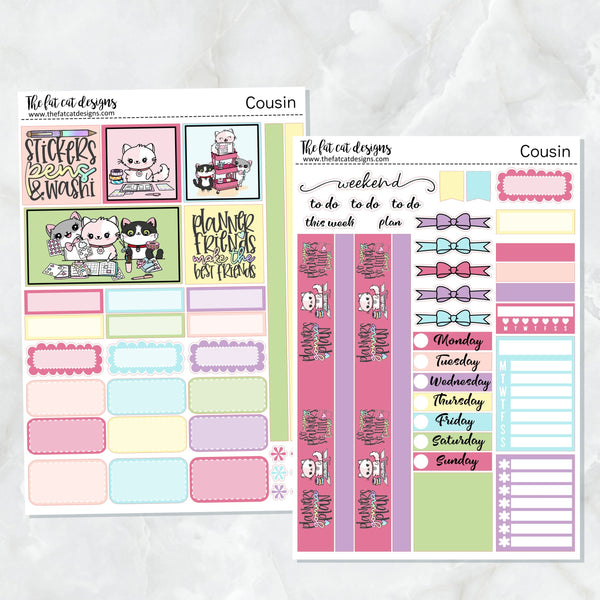 Planner Life Flora Lily and Bud Cat Weekly Planner Sticker Kit for the Hobonichi Cousin