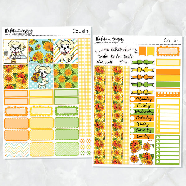 Sunny Loves Sunflowers Weekly Planner Sticker Kit for the Hobonichi Cousin