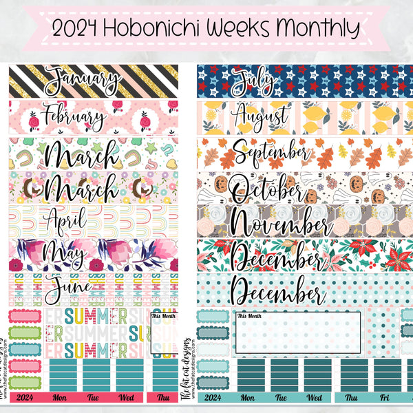 2024 Monthly Planner Stickers for the Hobonichi Weeks