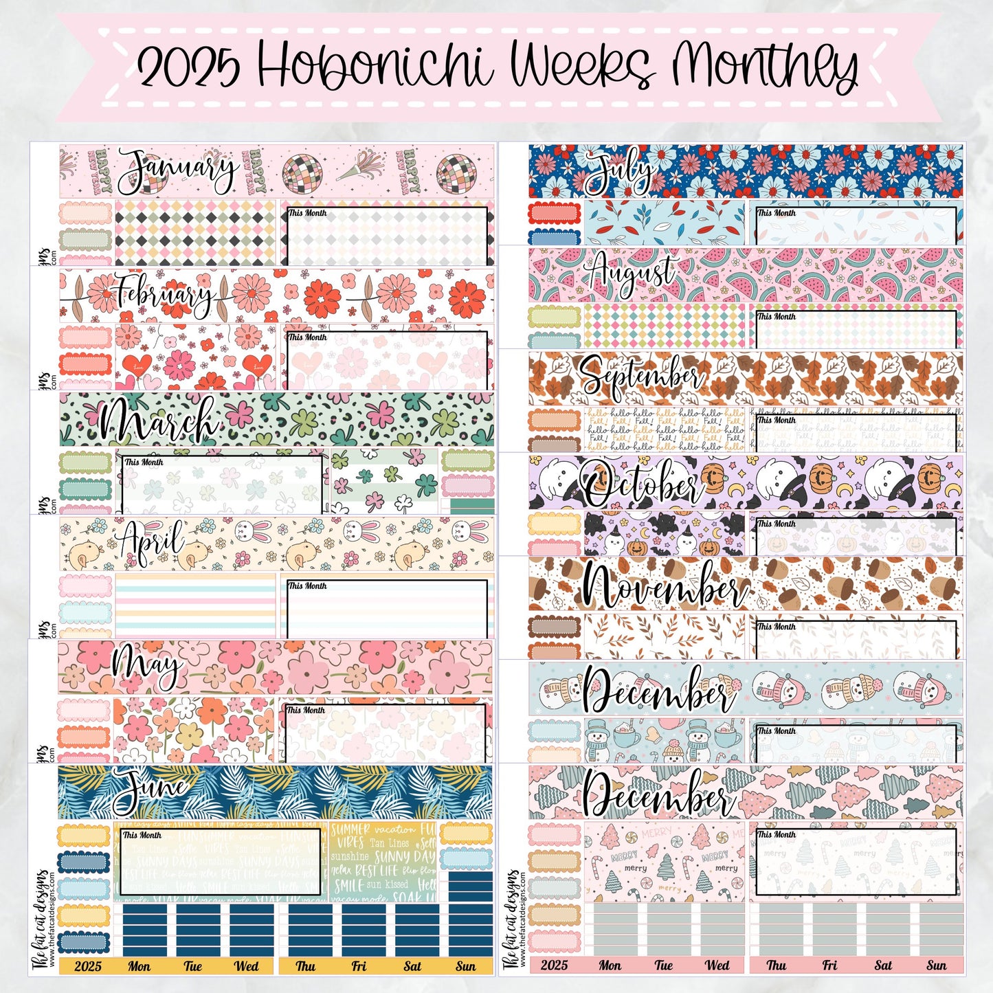 2025 Monthly Planner Stickers for the Hobonichi Weeks