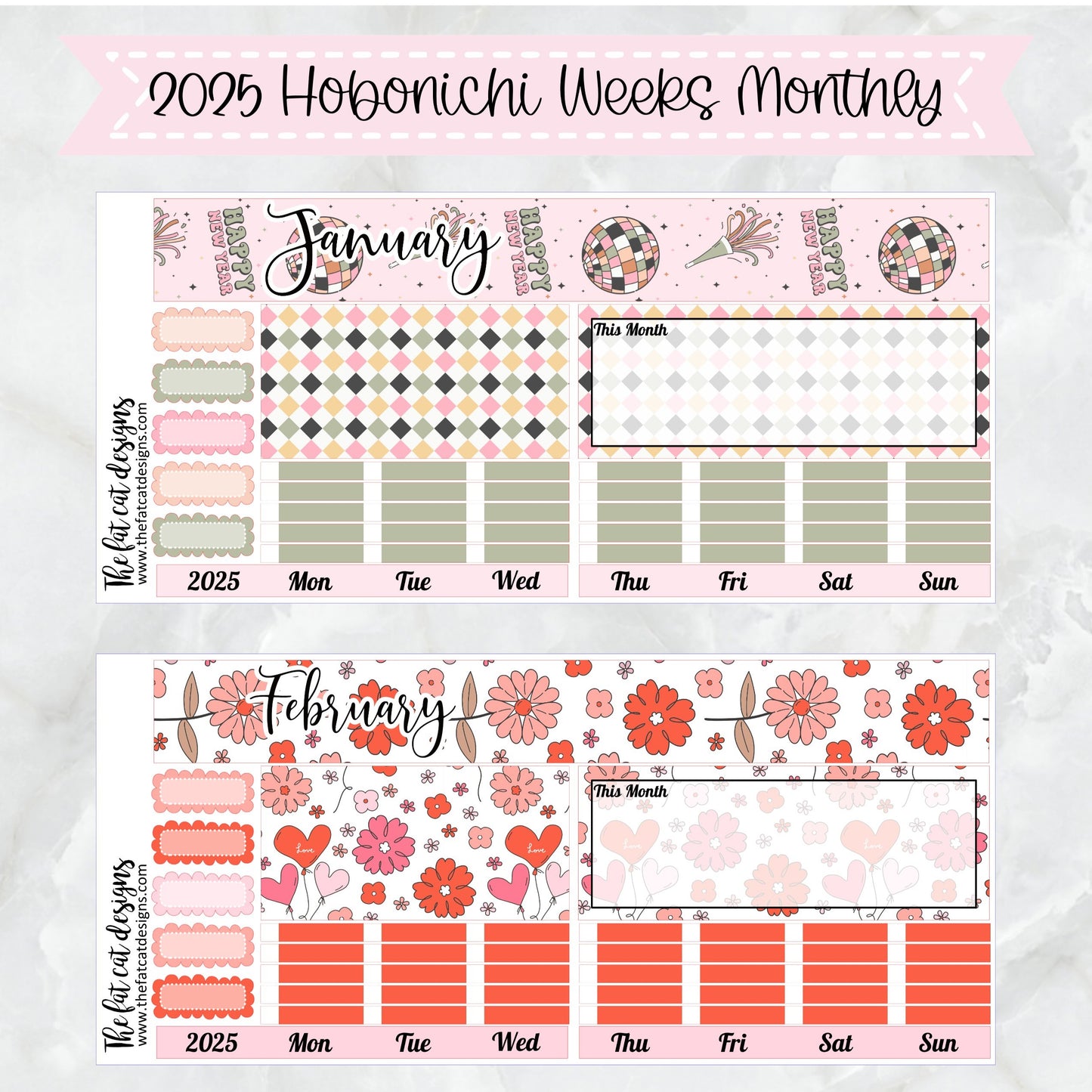 2025 Monthly Planner Stickers for the Hobonichi Weeks