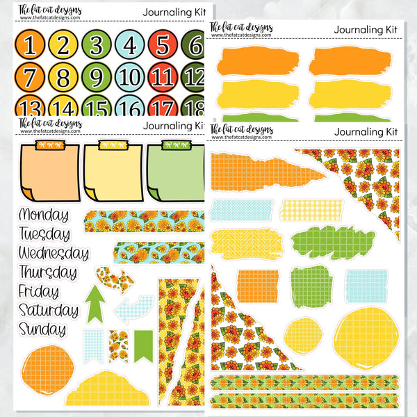 Sunflowers Journaling Kit for Hobonichi Bullet Journals Planner Stickers