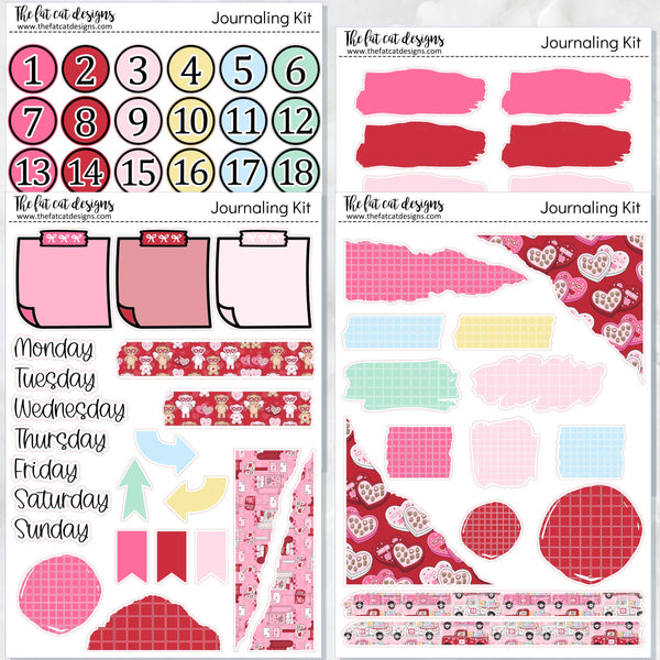 Valentine Bears Journaling Kit for Hobonichi Bullet Journals Planner Stickers