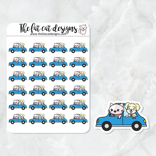 Sunny and Flora Car Ride Road Trip Exclusive Dog Cat Die Cut Sticker Sheet