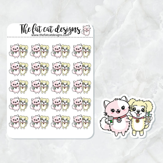 Sunny and Flora Coffee Date Exclusive Dog Cat Die Cut Sticker Sheet