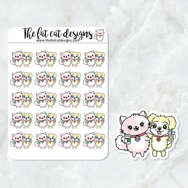 Sunny and Flora Coffee Date Exclusive Dog Cat Die Cut Sticker Sheet