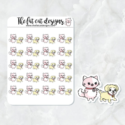 Sunny and Flora Walk the Dog Exclusive Dog Cat Die Cut Sticker Sheet