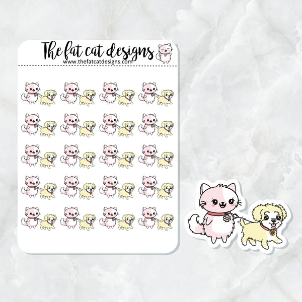 Sunny and Flora Walk the Dog Exclusive Dog Cat Die Cut Sticker Sheet
