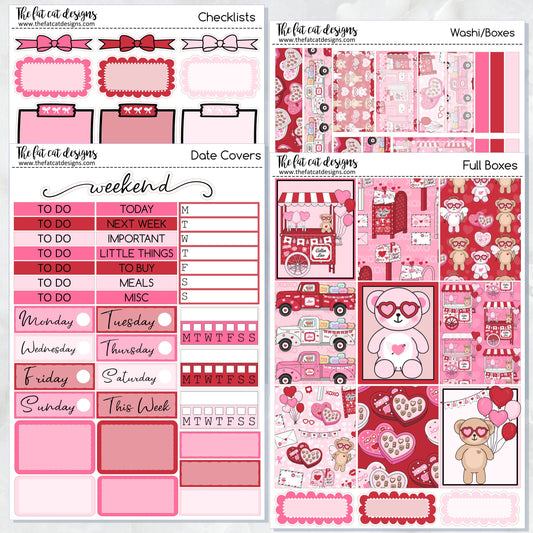 Valentine Bears Planner Stickers Standard Weekly Kit