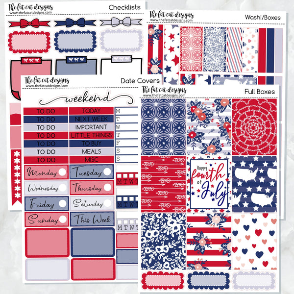 4th of July Independence Day Patriotic Planner Stickers Standard Weekly Kit