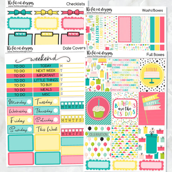Birthday Celebration Planner Stickers Standard Weekly Kit
