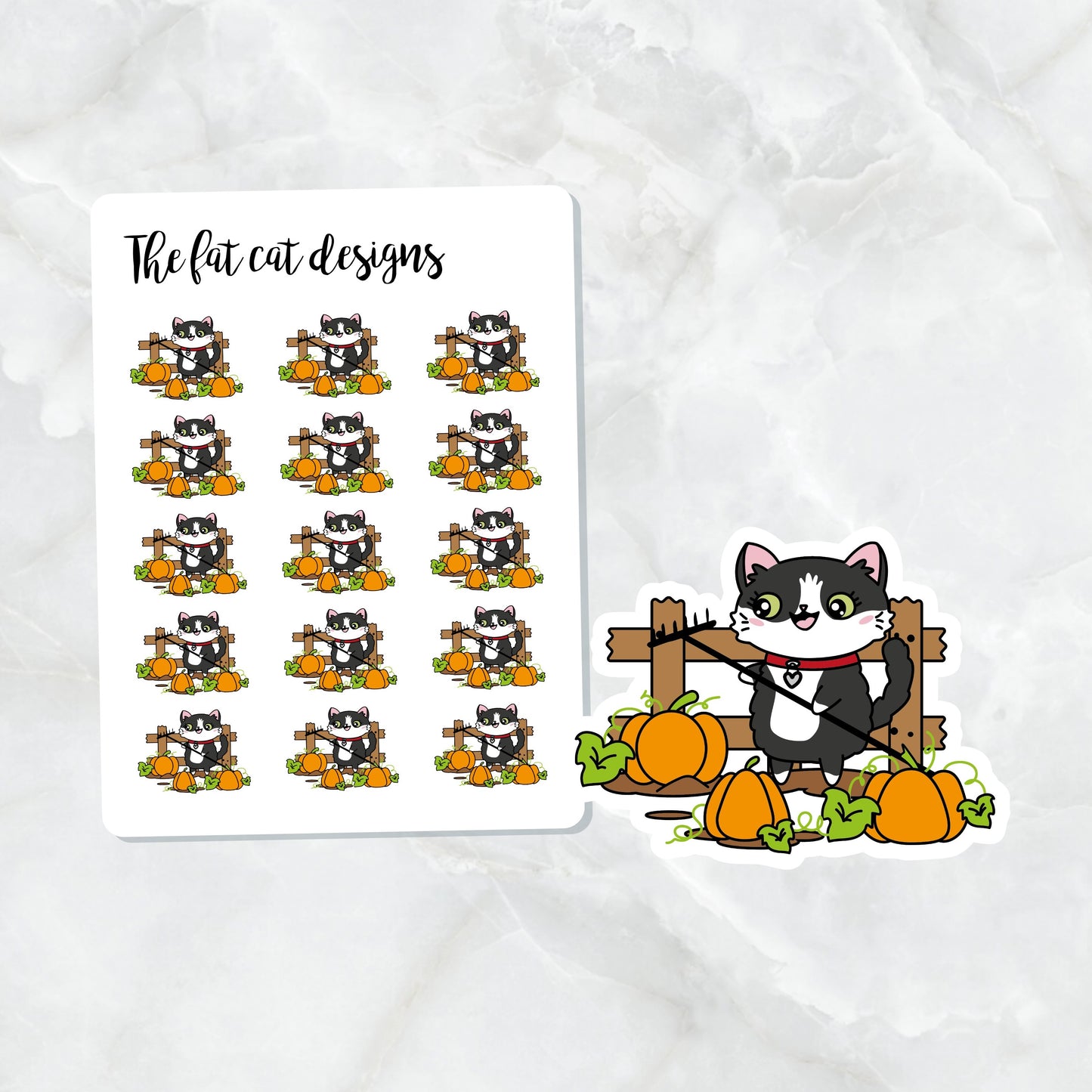 Bud Cat Pumpkin Patch Die Cut and Sticker Sheet Set for Personal Planner Happy Planner Bullet Journal Travelers Notebooks