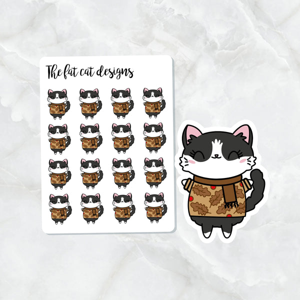 Bud Cat Fall Cozy Sweater Weather Die Cut and Sticker Sheet Set for Personal Planner Happy Planner Bullet Journal Travelers Notebooks